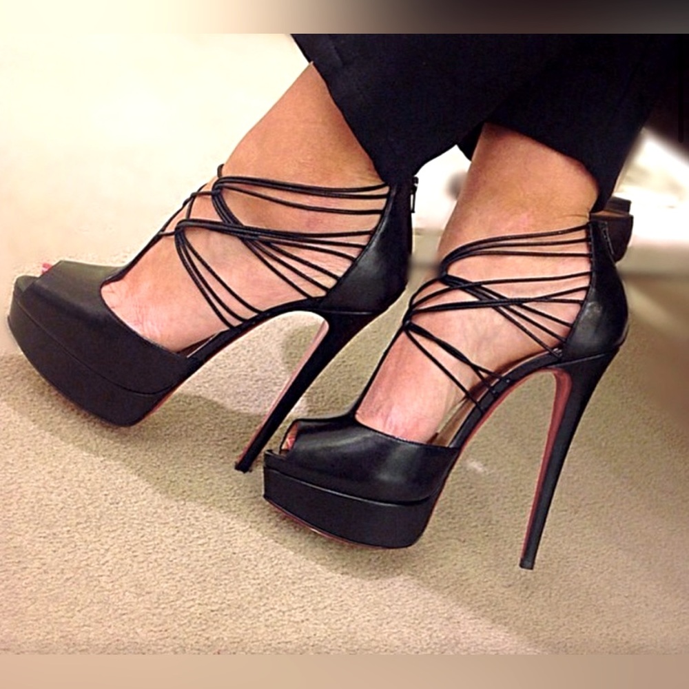 Christian Louboutin Confusalta Strappy Platform Red Sole Sandal, Black, Size 38